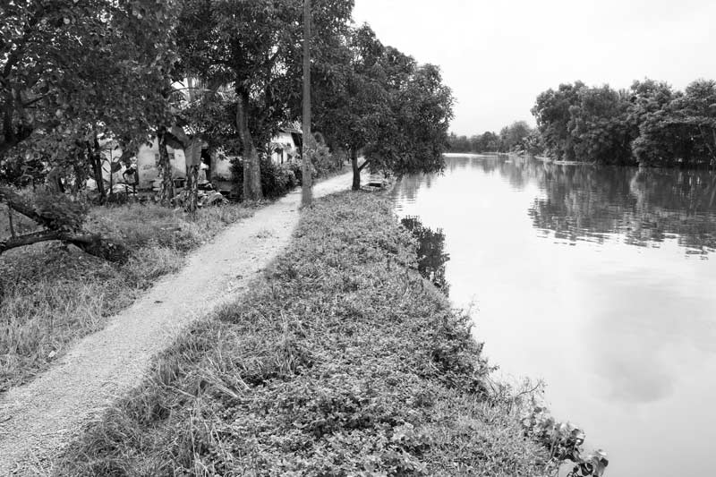 Living Below the Sea Level - sandy track for walking along an embankment in Alappuzha district, Kerala